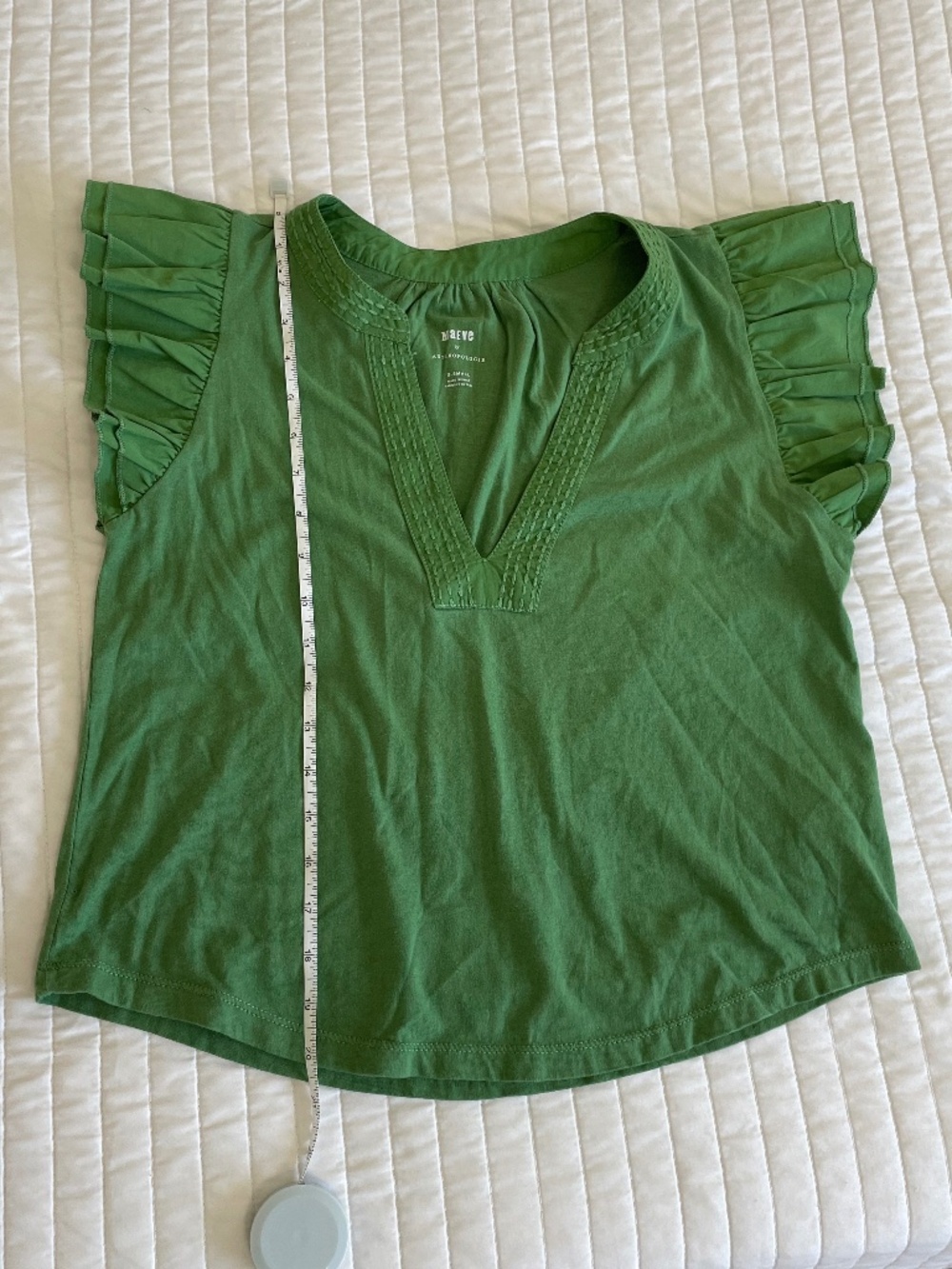 Maeve by Anthropologie XS Green Flutter Sleeve Ruffle Top - Picture 3 of 6